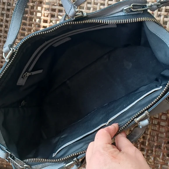 AUTH MILLY GUNMETAL GRAY CHAINLINKED XL LEATHER SATCHEL HANDBAG W/ LONG STRAP! - Picture 14 of 16